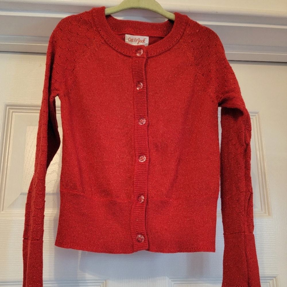 Toddler Girls Red Metallic Cardigan